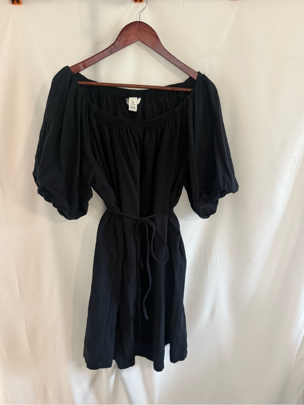 H&M Maternity Black Off-Shoulder Puff Sleeve Tie Dress